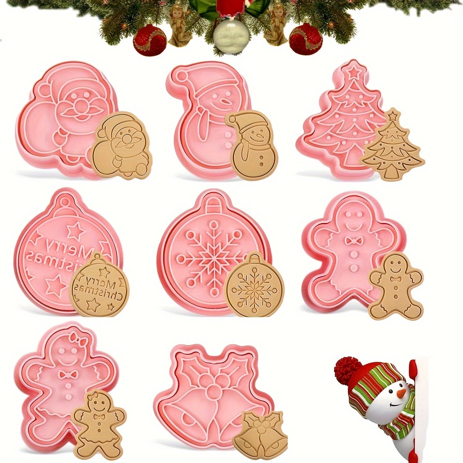 Set of 8 Christmas Cookie Cutters Plastic Molds for Baking and Decorating