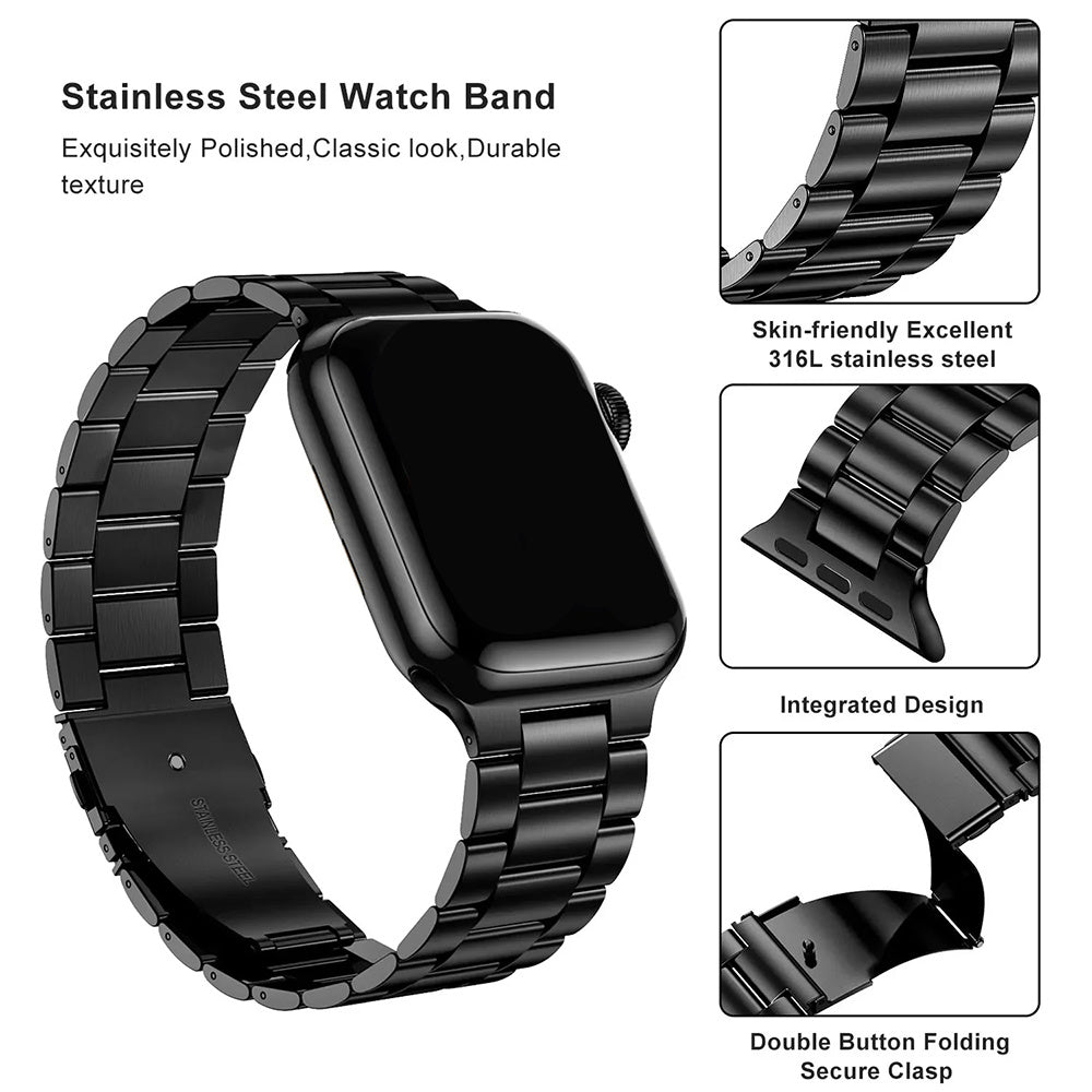 Black Stainless Steel Mesh Watch Band for Apple Watch Adjustable Replaceable Strap with Safety Clasp 38mm-49mm