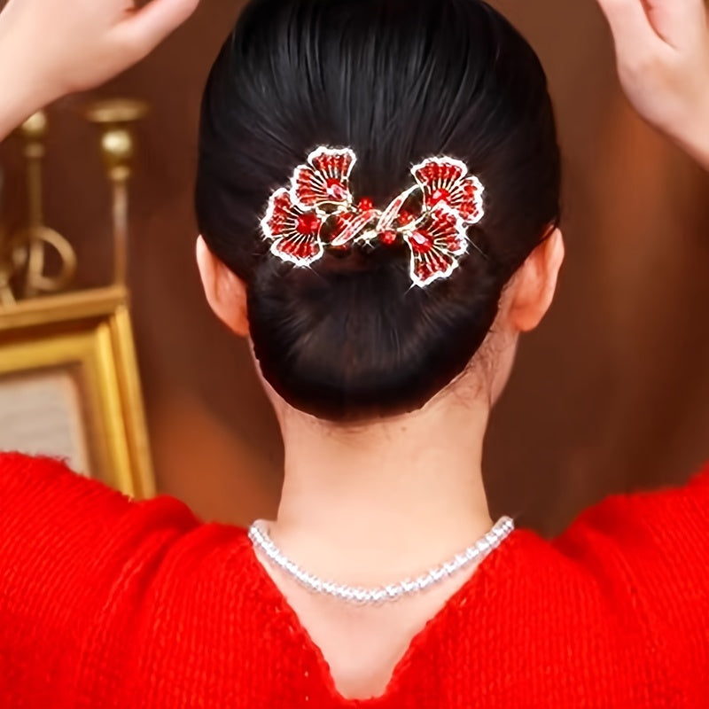 Women Ginkgo Leaf Hair Clip Vintage Style Silver Blue Hair Accessory for Updo and Bun Hairstyles