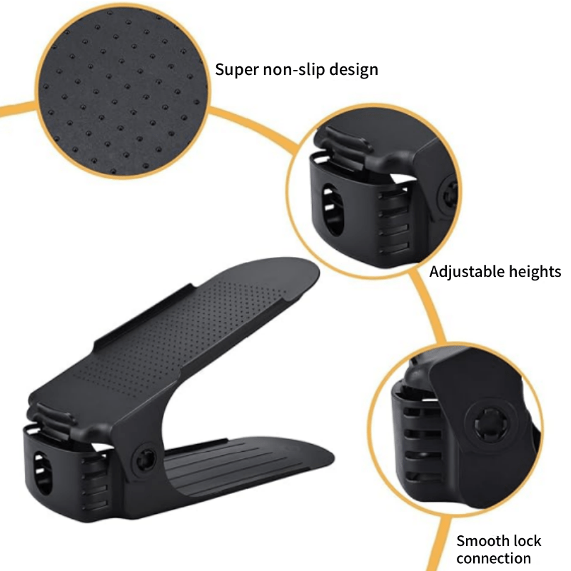 Estante para zapatos de doble capa ajustable y plegable, gris y negro, para almacenamiento de flats y zapatillas