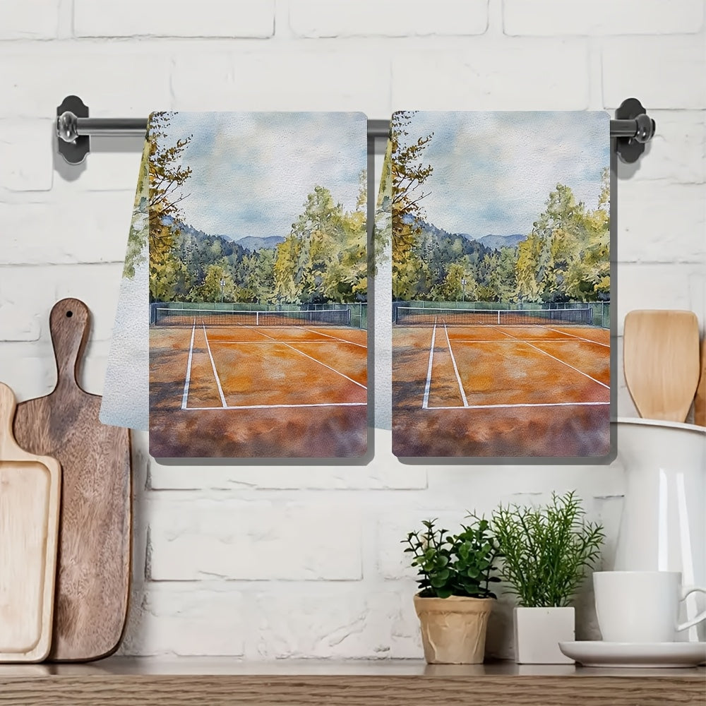 2 ta oshxona sochiq to'plami, Pastel Tennis maydoni dizayni, juda yumshoq va yuqori so'riluvchi idish qo'l sochiqlari, bayram bezaklari uchun mukammal, mashinada yuvish mumkin, o'lchami 16x24 dyuym - Mahsulot raqami 2KYSYS1218365