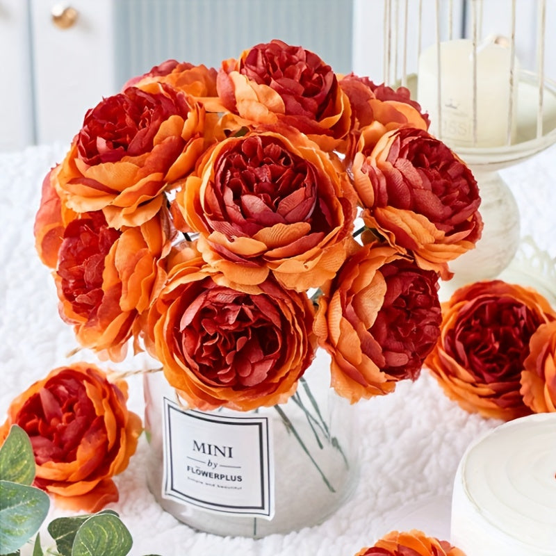 6 ярких стеблей искусственных пионов персикового и красного градиента, диаметр 7,98 см - идеально подходит для DIY свадебного декора, украшения тортов и центральных композиций для дома.