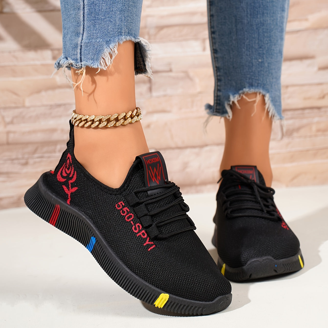 Women's Breathable Knit Sneakers Casual Lace-Up Outdoor Low Top Sport Shoes