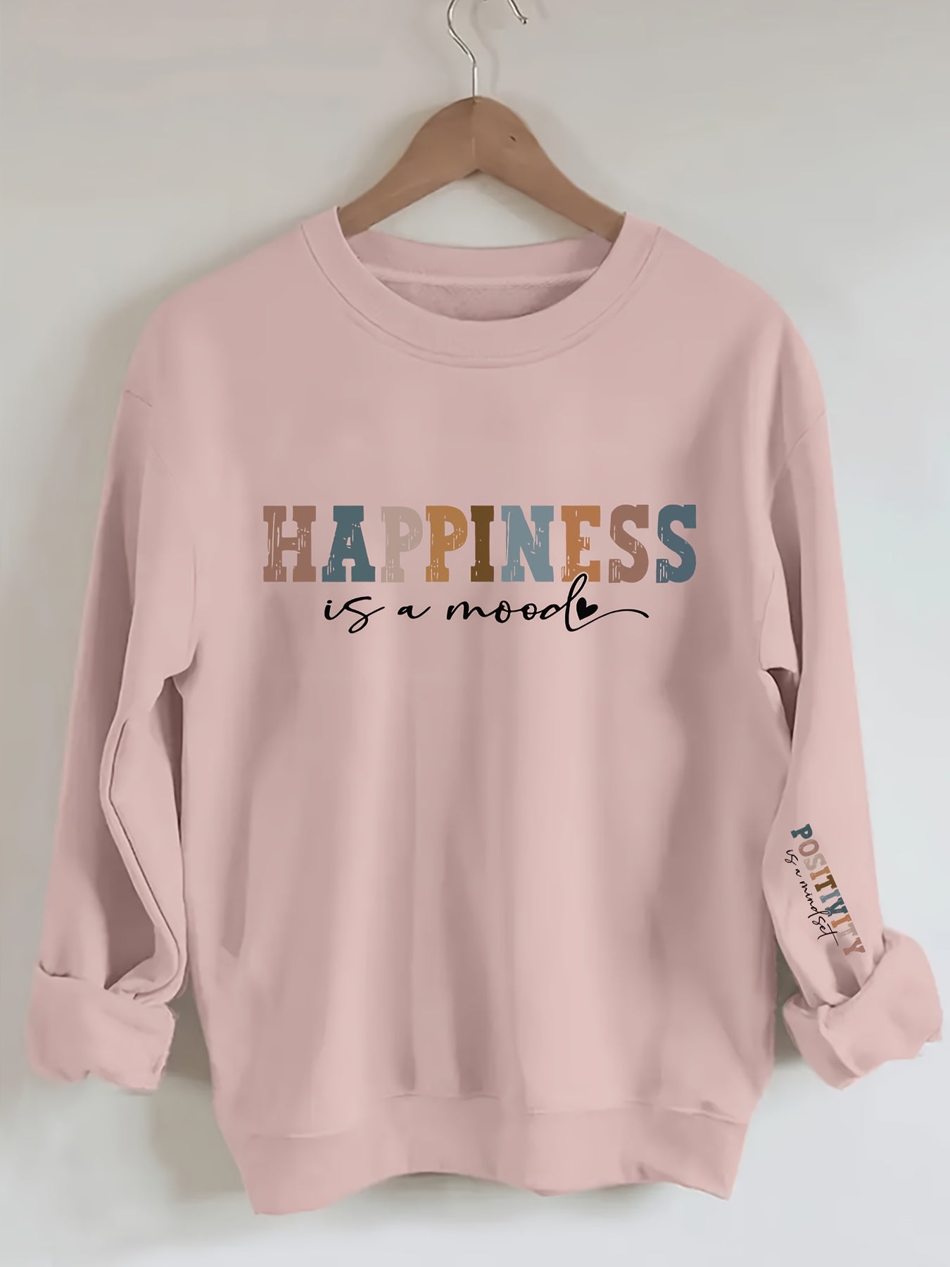 Plus Size Women's Alphabet Print Crew Neck Sweatshirt Knit Fall Winter Pullover