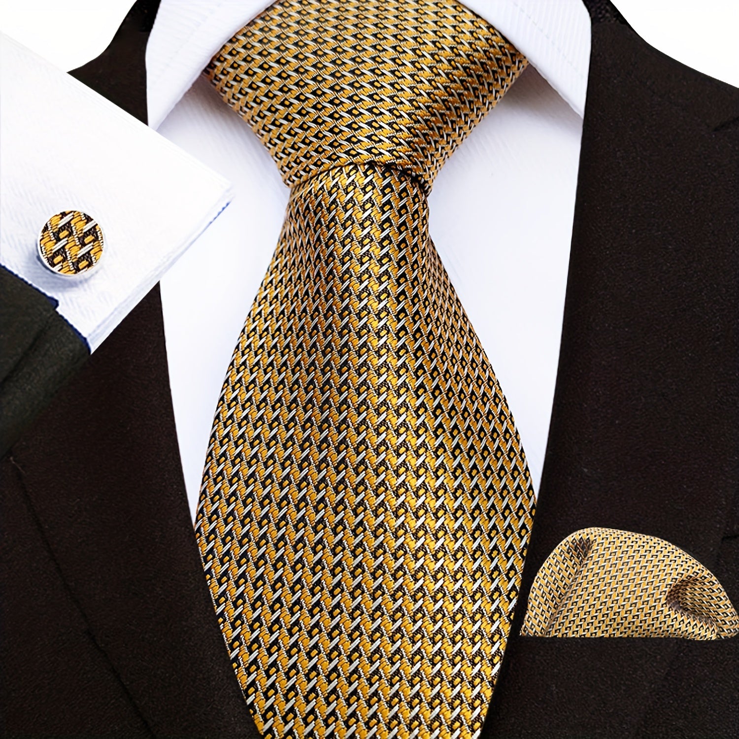 Men's Paisley Floral Necktie Set with Handkerchief and Clip for Formal Occasions