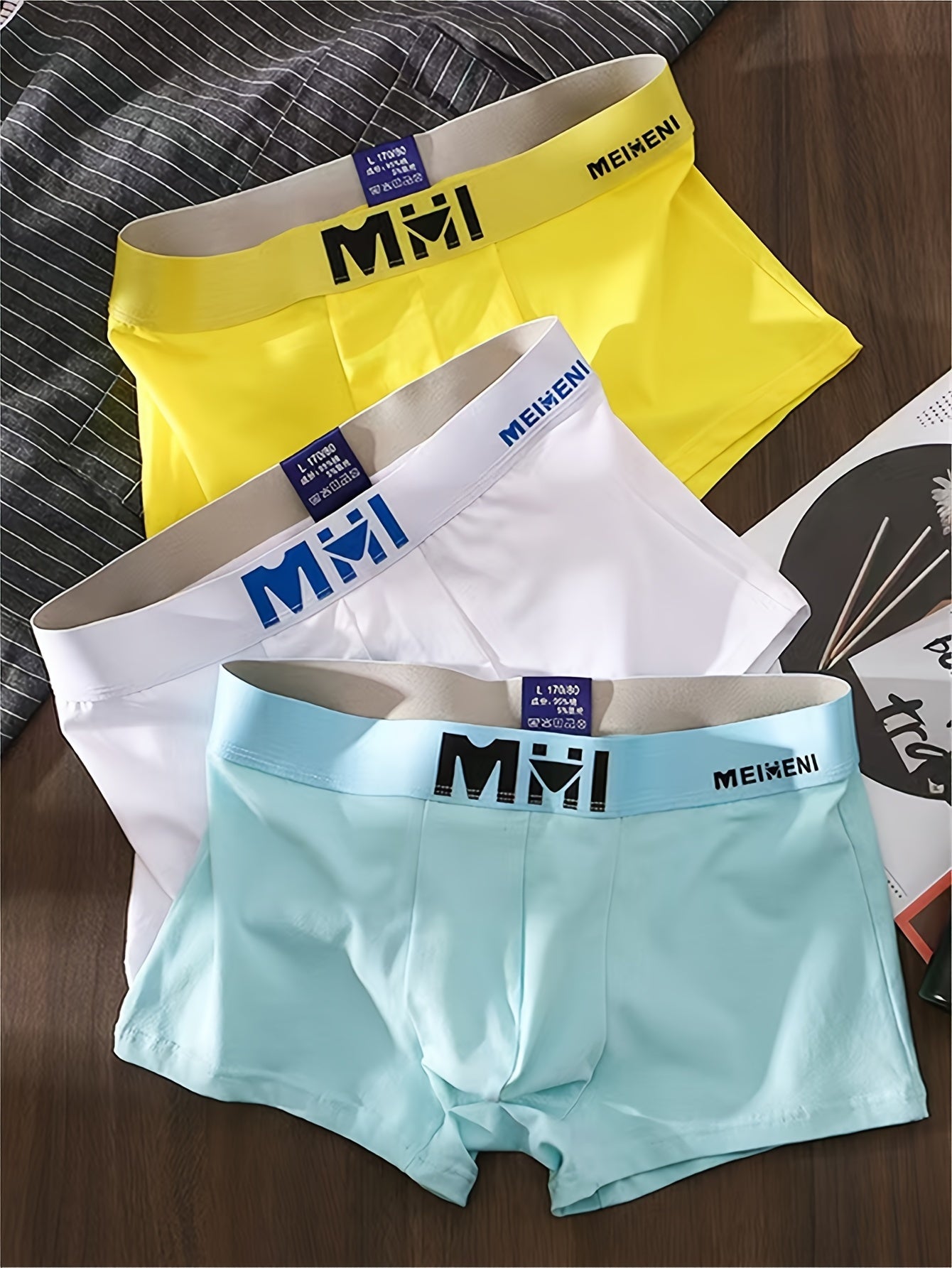 Men's Cotton Boxer Briefs 3-Pack Medium Stretch Solid Color Athletic Underwear for Youth