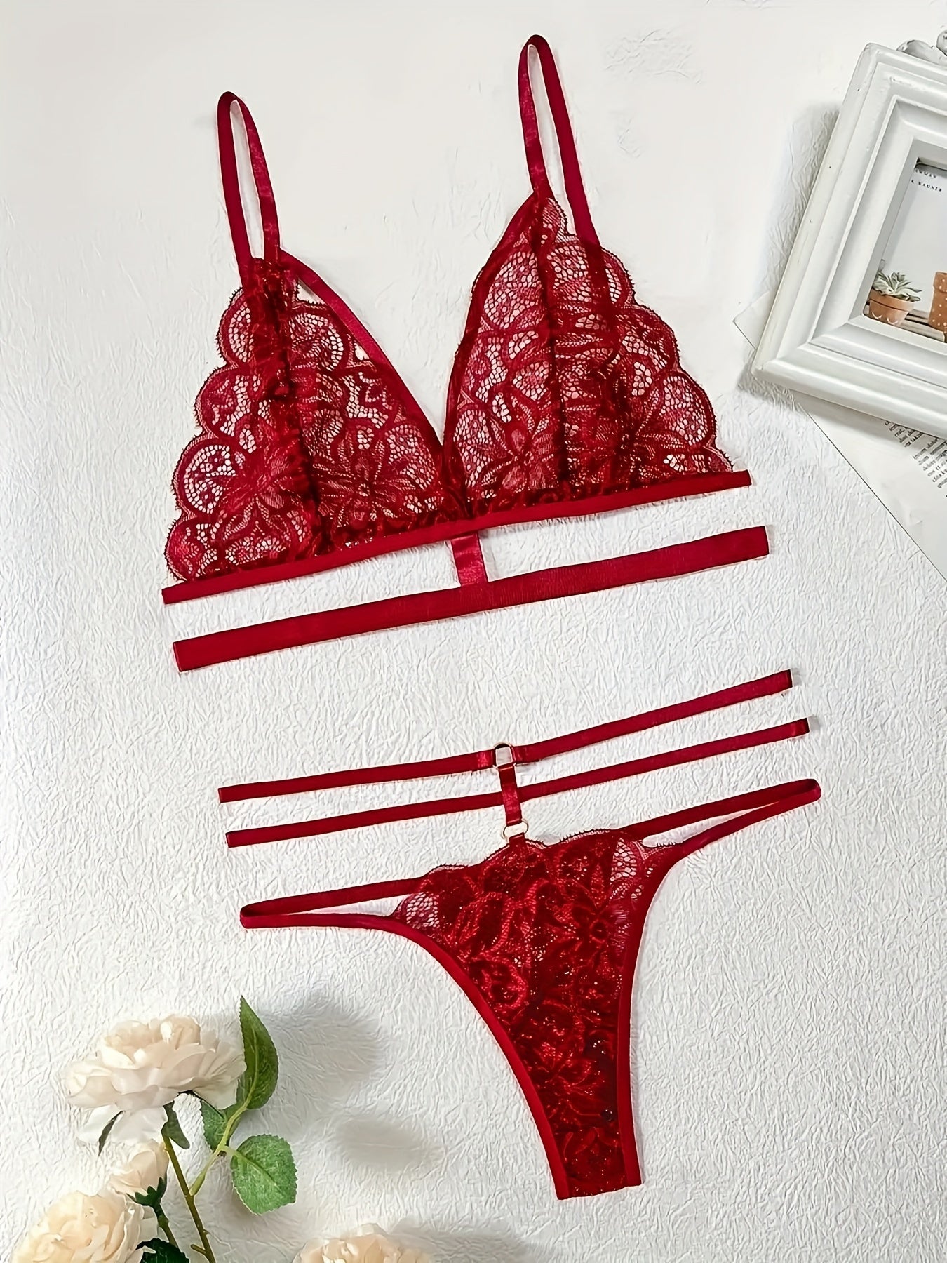 Women’s Lace Patchwork Lingerie Set Bra and Thong