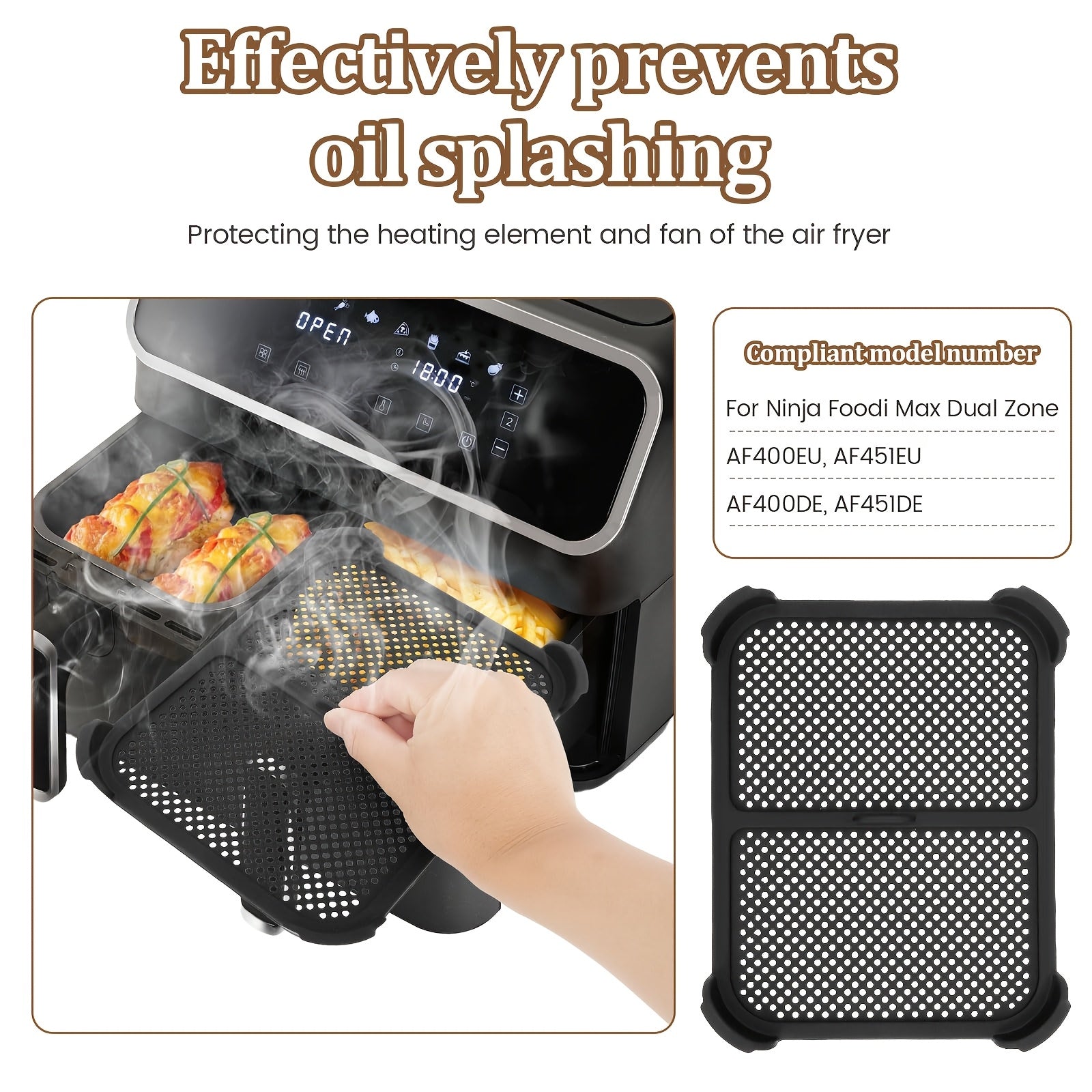 Silicone Splash Guards for Air Fryer 21x16cm Heat Resistant Grease Shields Pair