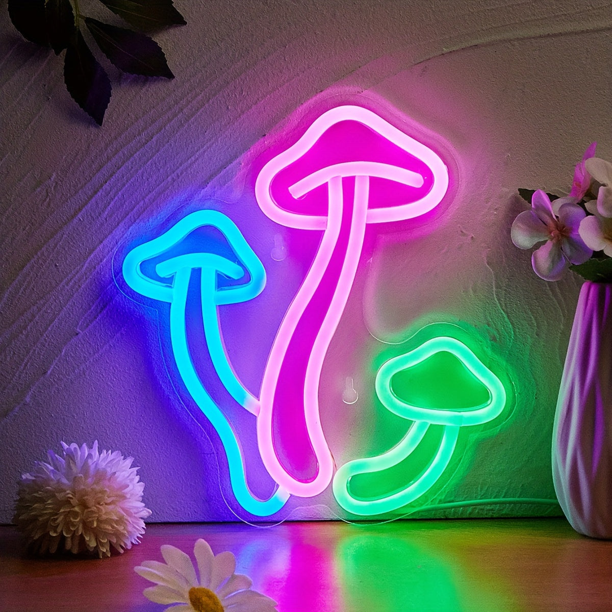 Mushroom-Shaped LED Neon Light Wall Decor for Bedroom Parties Weddings Holiday USB Powered