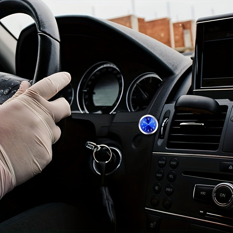 Mini Quartz Car Clock Luminous Dashboard Decor Blue Face Green Numbers