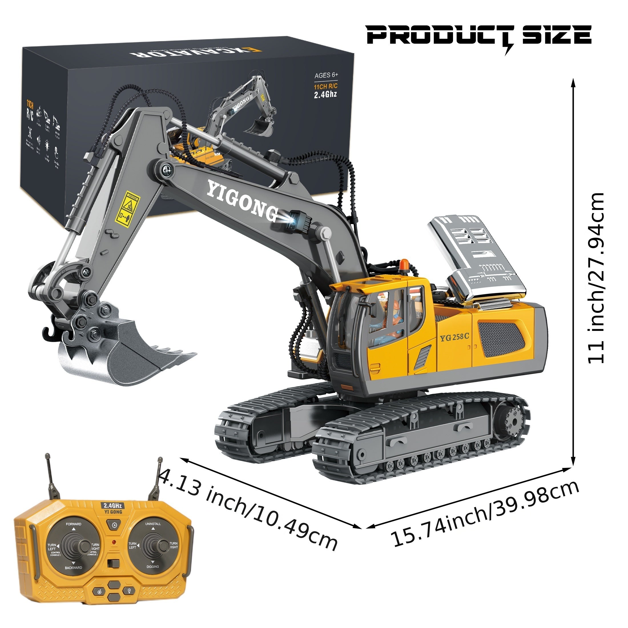Juguete de excavadora con control remoto para niños de 6 a 12 años, construcción de metal, juego en arena