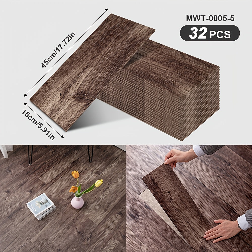 32-Pack Vinyl Flooring Tiles 15x45cm Self-Adhesive Wood Grain Stripes Indoor
