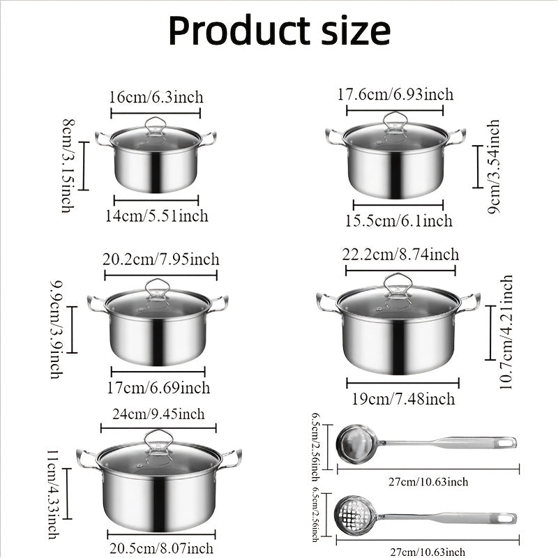Набор посуды из нержавеющей стали из 12 предметов с крышками для кастрюль и ложками