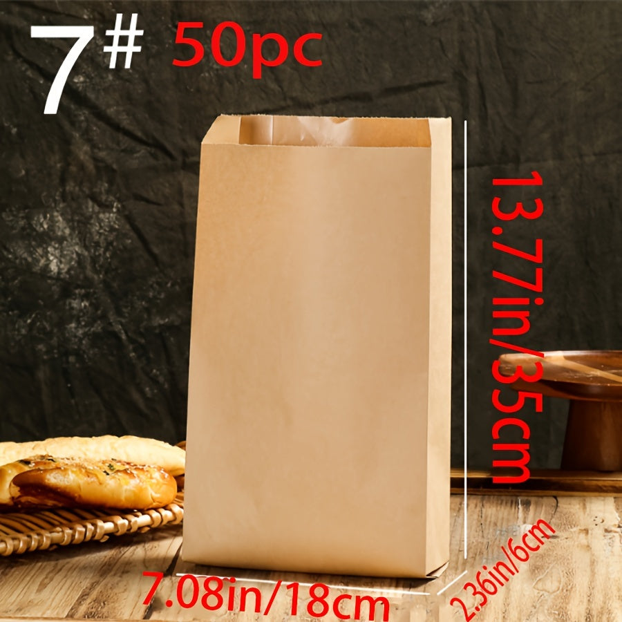 50 Disposable Brown Kraft Paper Bags Fold-Top Food and Bakery Packaging