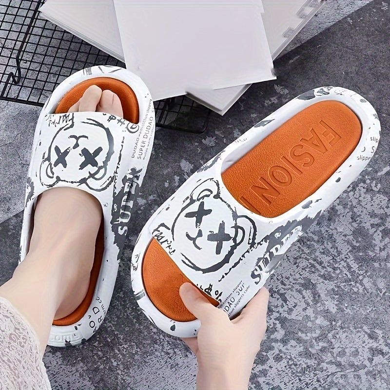 Kids Cartoon Bear Slippers PVC Non-Slip Indoor Outdoor Summer Casual White Gray