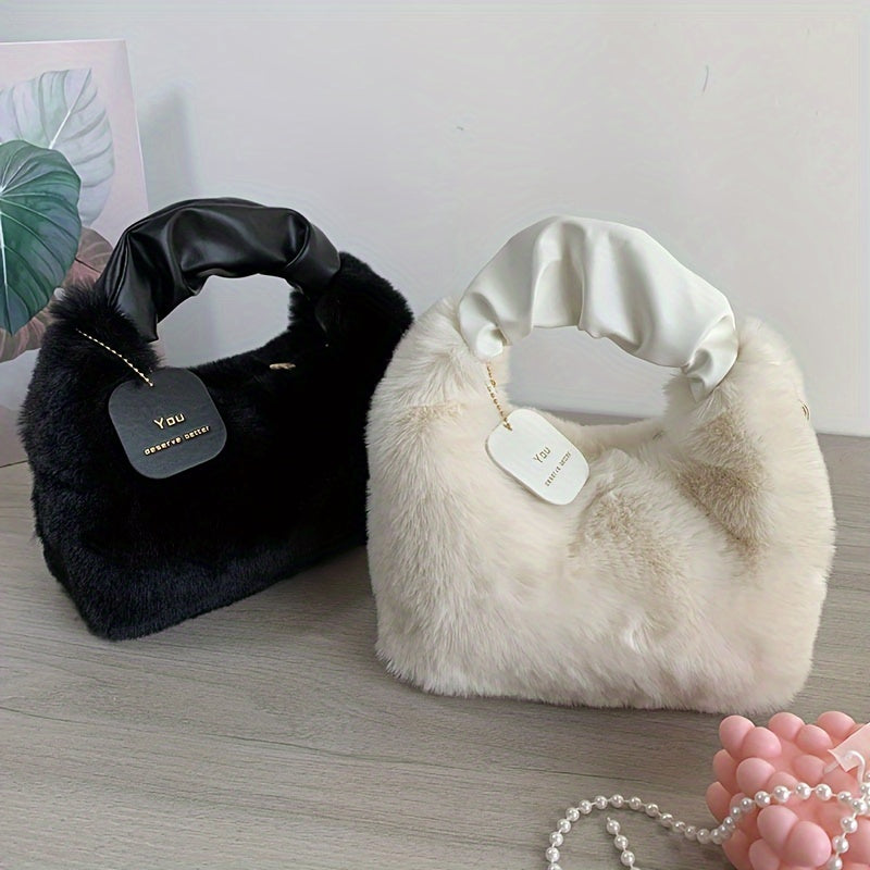 Faux Fur Crossbody Bag for Women with Zipper Closure and Soft Plush Material