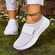 Women's White Slip-On Casual Sneakers Breathable Fabric Lightweight PVC