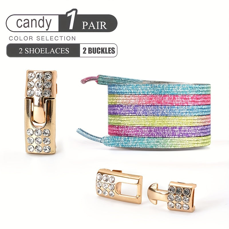 Uniseks elastik loqonlar uchun shnurlash tasmalari, rhinestone buckles bilan, sneakers va kanvas uchun