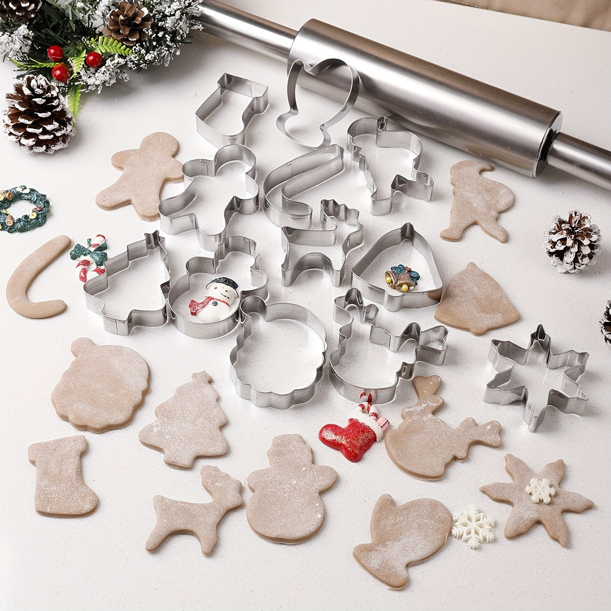 12-Piece Stainless Steel Christmas Cookie Cutter Set for Holiday Baking