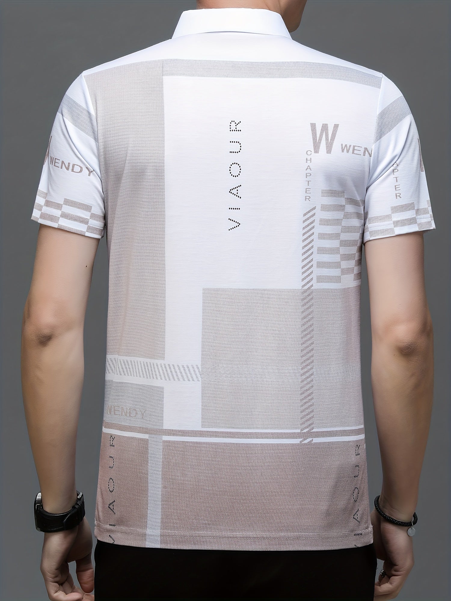 Conjunto de camisetas polo de verano para hombre, manga corta, patrón de cuadros, adornos en inglés