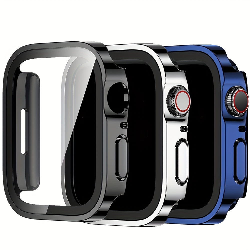 3-Piece Full Coverage PC Protective Case Set for Apple Watch with Built-in Glass Screen Protector 40mm-49mm