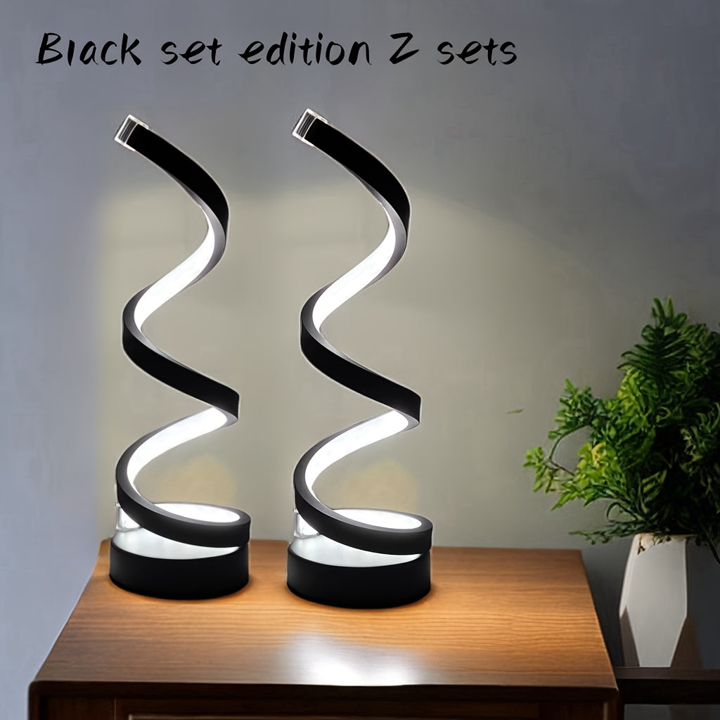 Modern Metal Spiral Table Lamp with Adjustable Lighting and USB Power for Bedroom Study Living Room