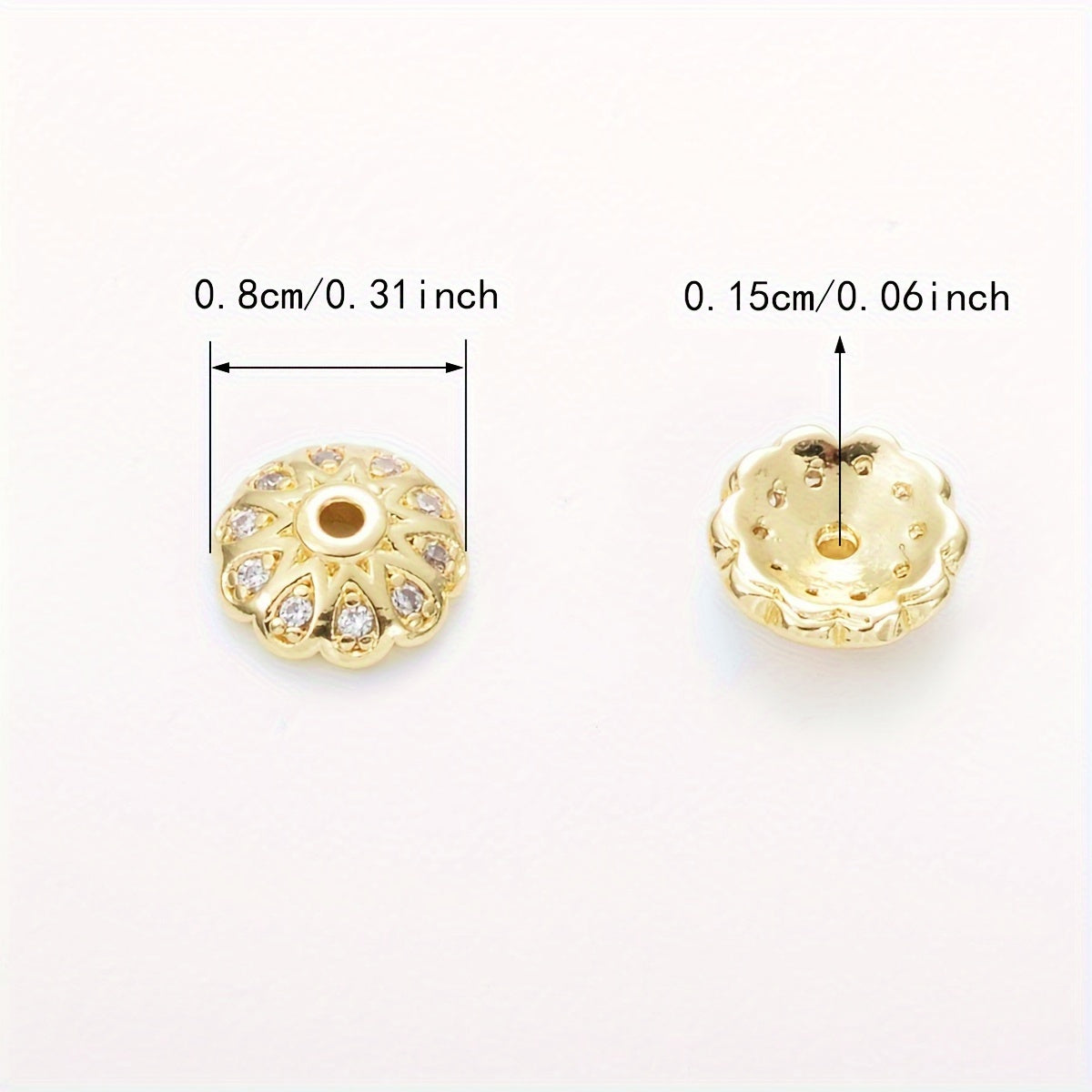 Brass Flower Bead Caps Set of 20 with Synthetic Cubic Zircons 6mm 8mm 10mm