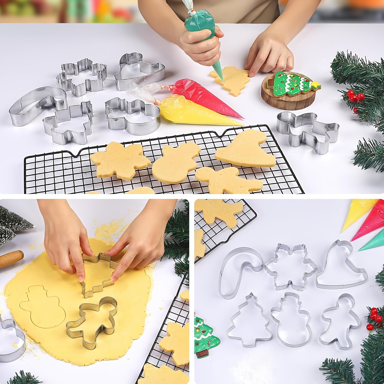 Juego de 6 cortadores de galletas de acero inoxidable para Navidad, ideales para hornear galletas y pasteles