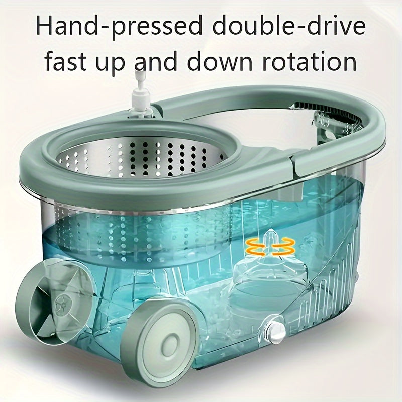 Metall Spin Mop to'plami va chelak - Qo'l bilan bosilgan ikki harakatli tizim - Turli xil quruq va nam mop, yashash joylari, yotoq xonalari, hammomlar va oshxonalarni tozalash uchun