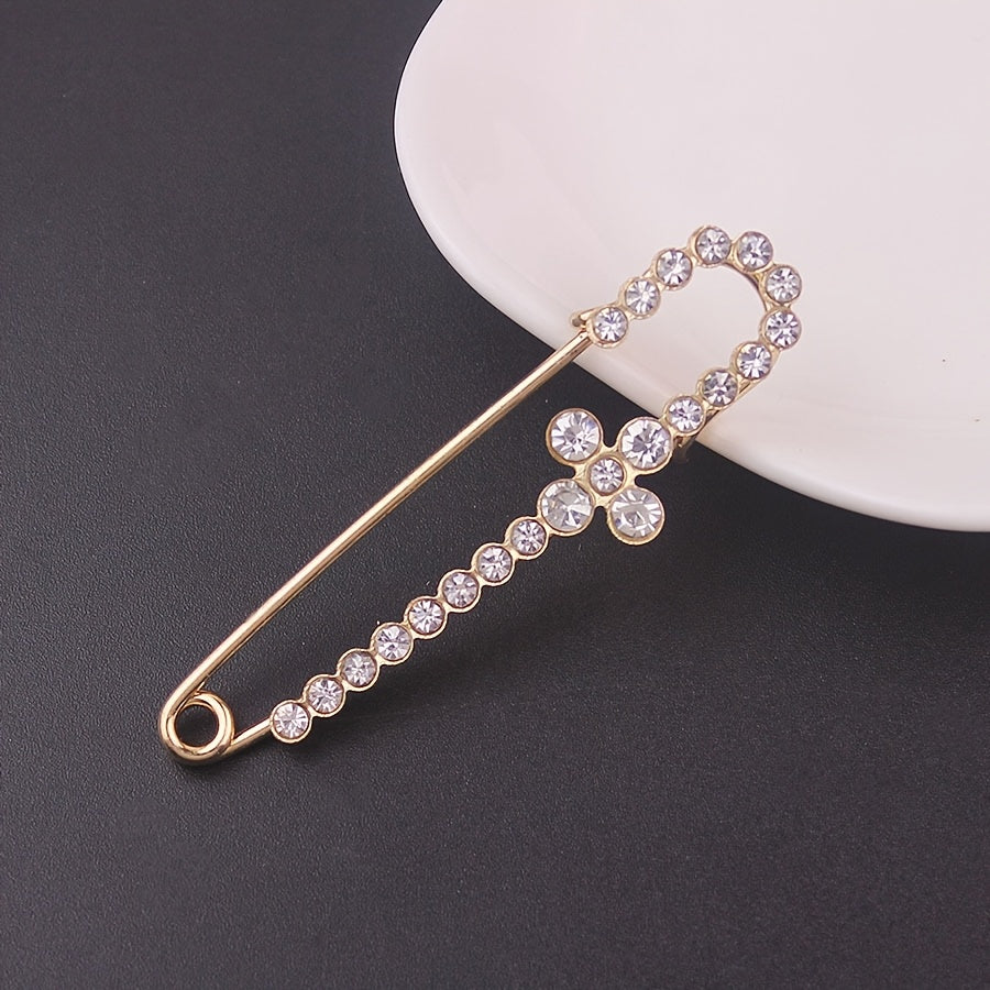 Set of 10 Elegant Faux Pearl and Rhinestone Brooches for Scarves and Cardigans