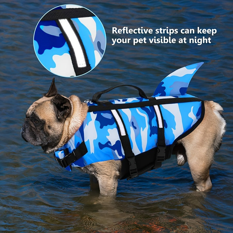 Lightweight Adjustable Dog Life Vest with Rescue Handle and Shark Design for Surfing and Beach Activities