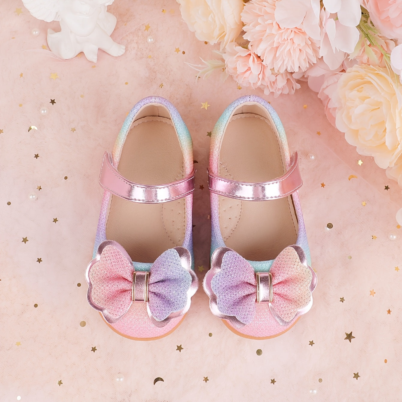 Girls' Mary Jane Flats Rainbow Bow Lightweight Casual Party Indoor Shoes