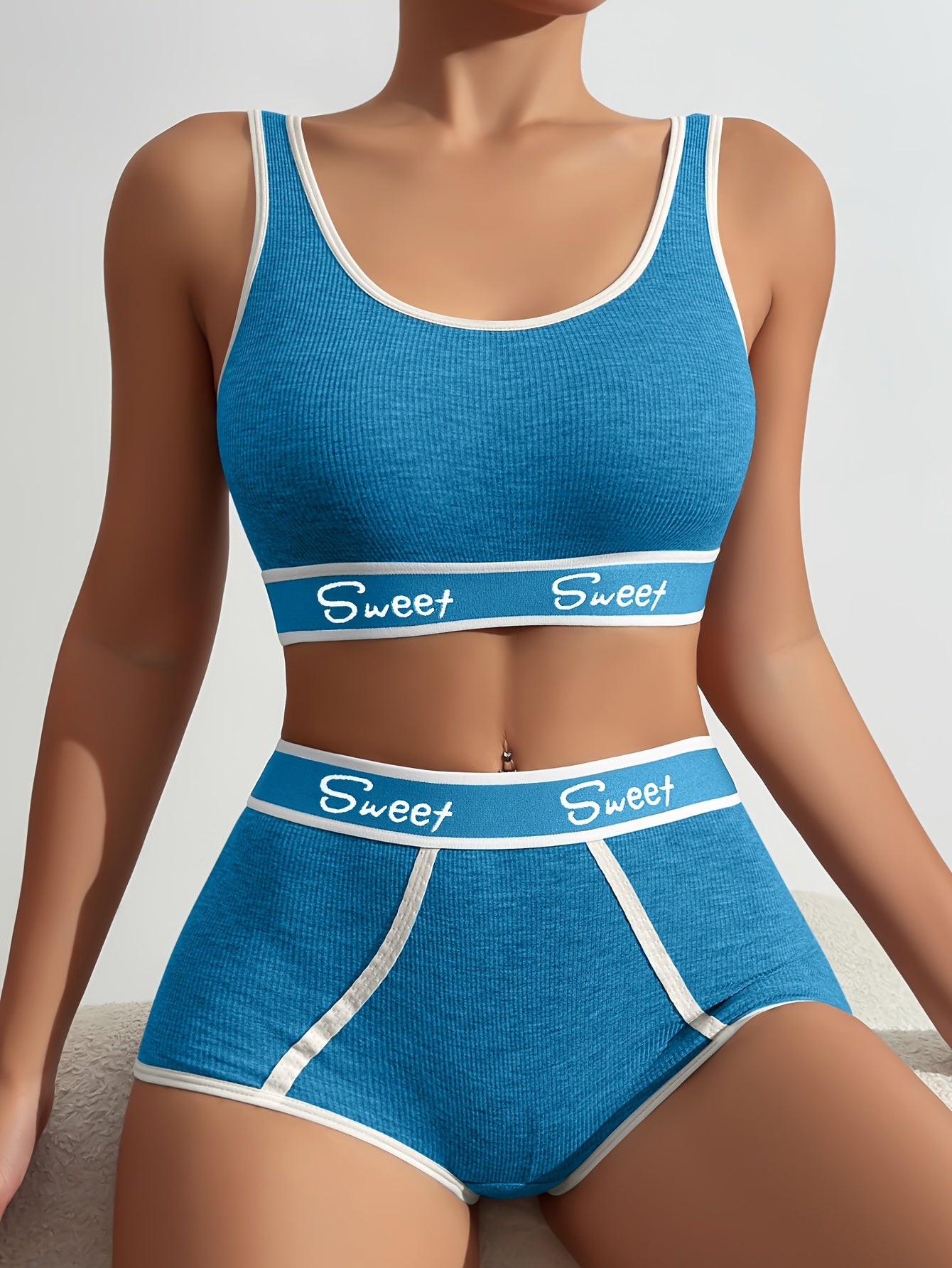 Women’s Viscose Knit Lingerie Set with Alphabet Print Bra and Boxer Briefs