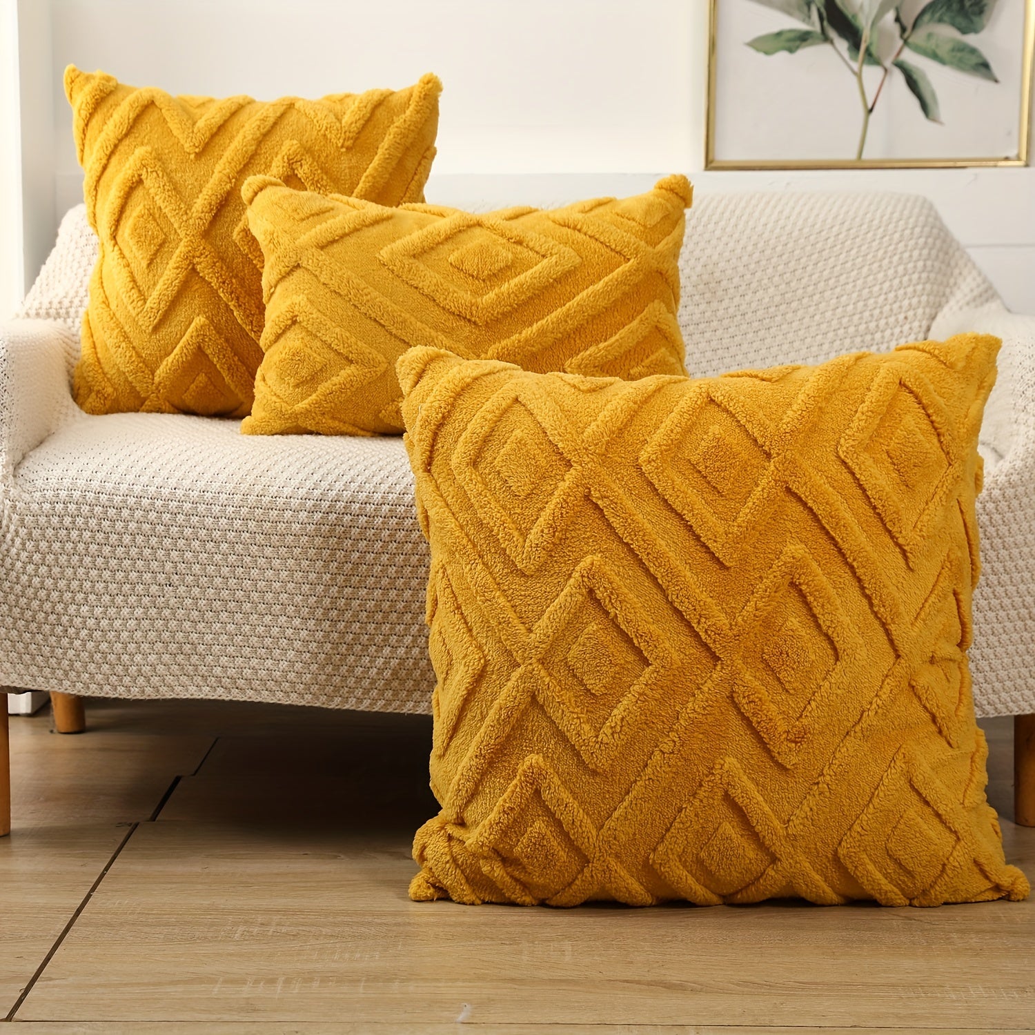 Yellow Faux Fur Pillow Cover for Sofa Couch Living Room Bedroom Car 18x18 Inches