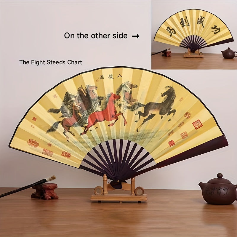 10-Inch Bamboo Folding Fan with Dual-Sided Silk Design Traditional Chinese Style Women’s Accessory