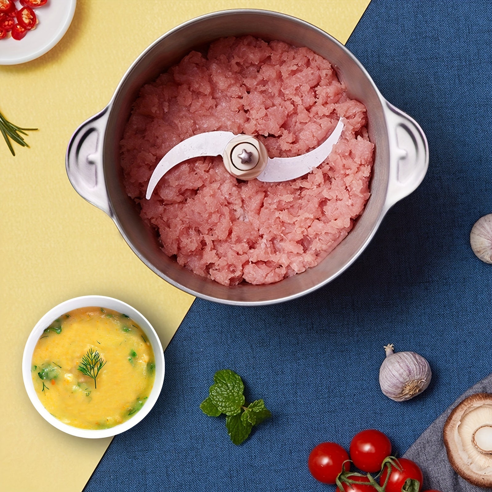 Электрическая мясорубка из нержавеющей стали с 4 лезвиями, USB зарядка, для мяса, овощей, фруктов и орехов.