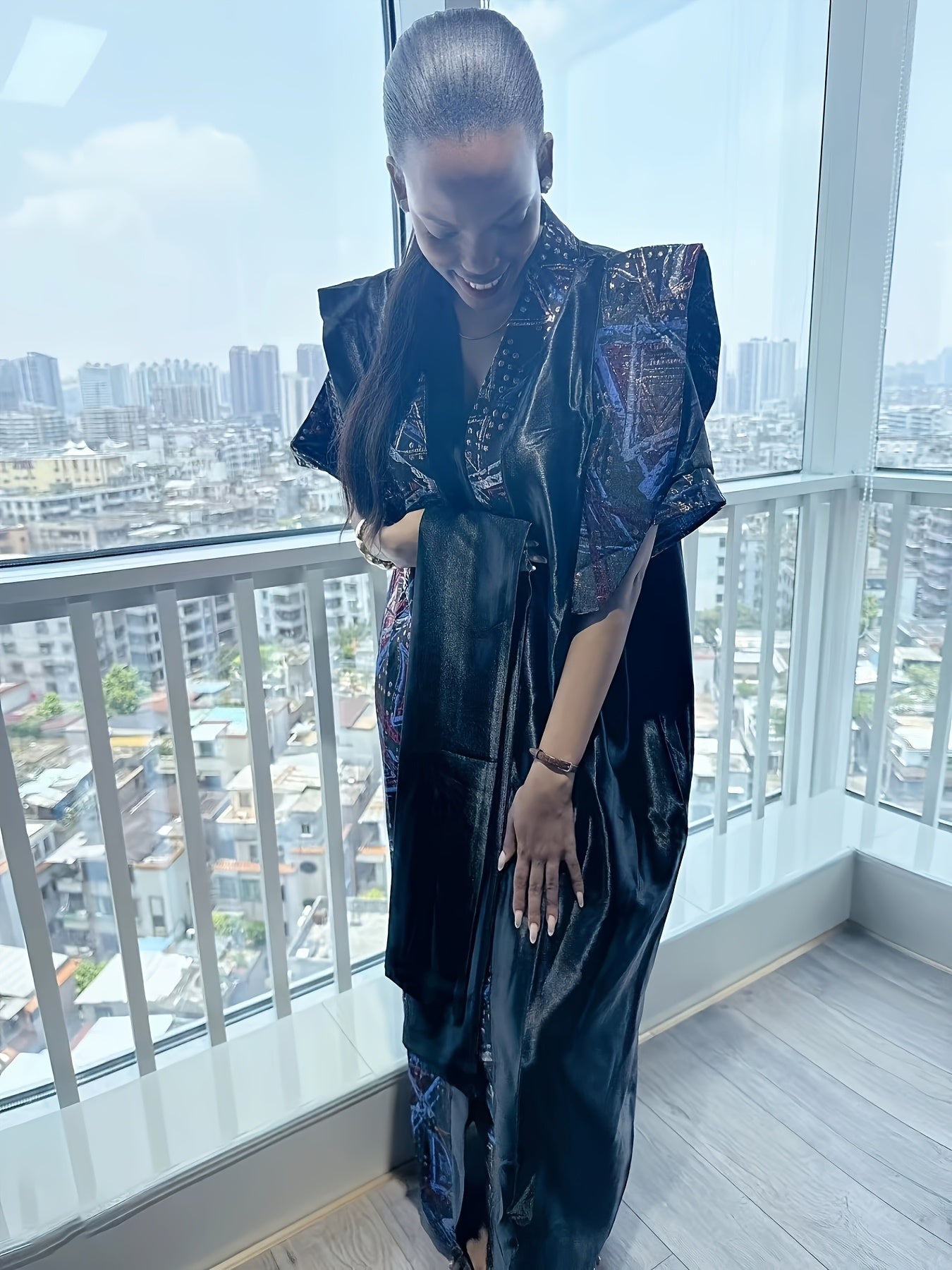 Plus Size V-Neck Jacquard Robe Traditional African Style All Seasons