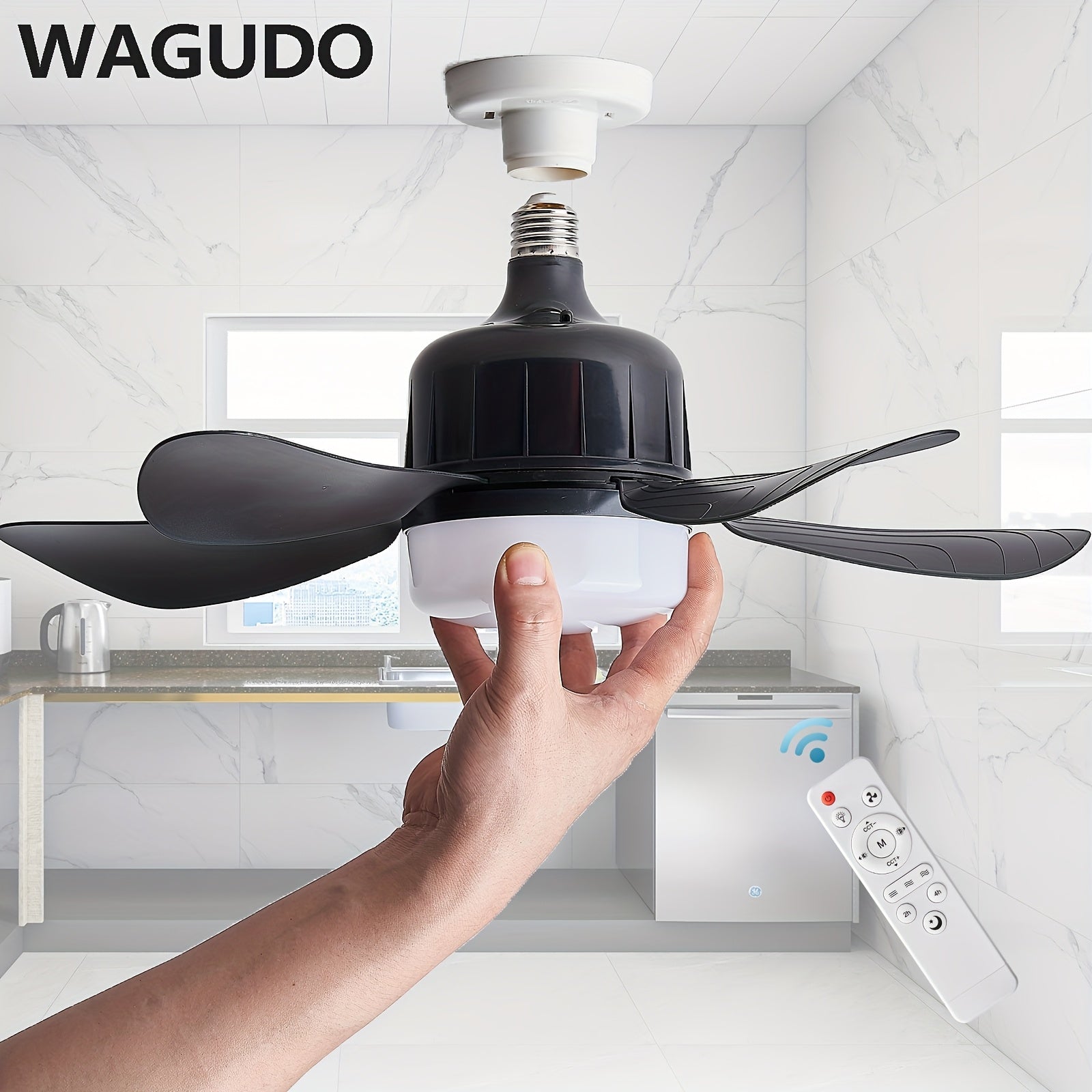 Black Ceiling Fan Light 45cm Dimmable LED Remote Control Indoor Air Circulation