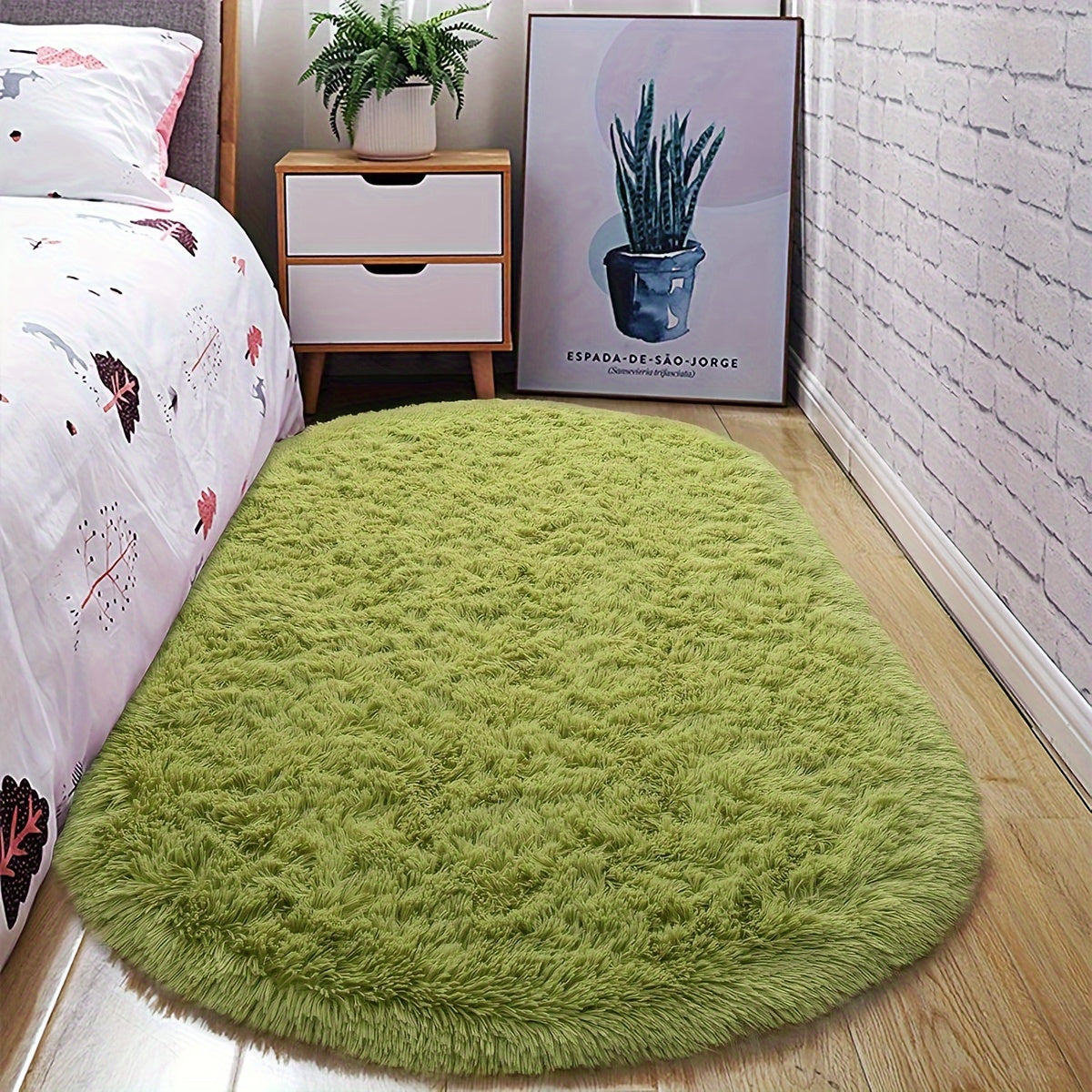 Soft Fluffy Oval Shaggy Area Rug for Bedroom Living Room with Thick Sponge