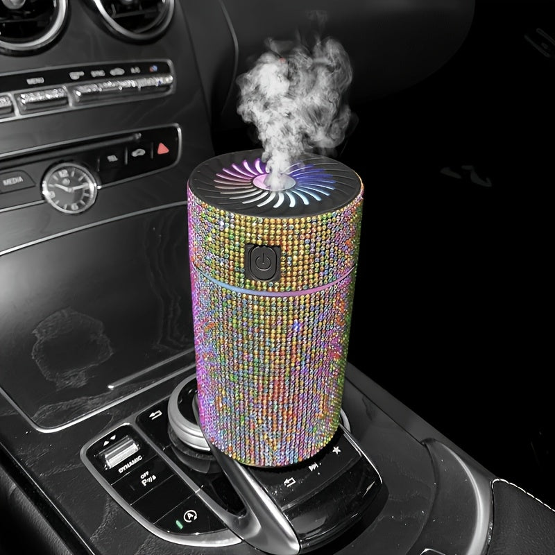 Luxury Rhinestone Car Diffuser Humidifier with LED Lights Aromatherapy Air Freshener