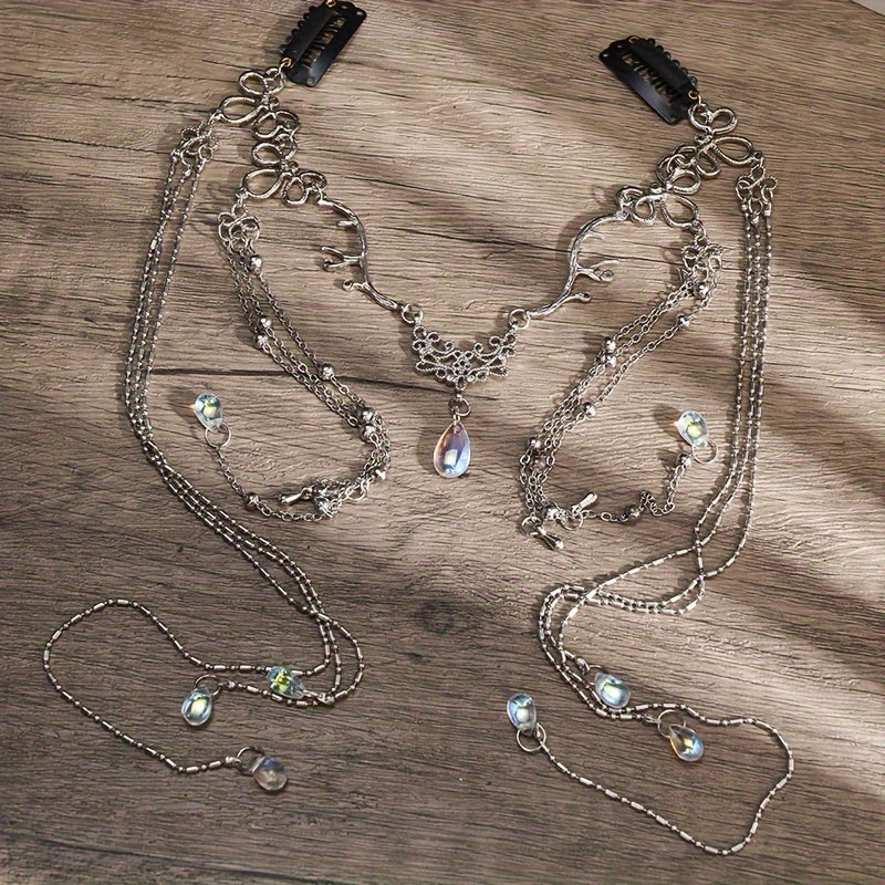 Bohemian Teardrop Tassel Head Chain with Beads Bridal Hair Accessory