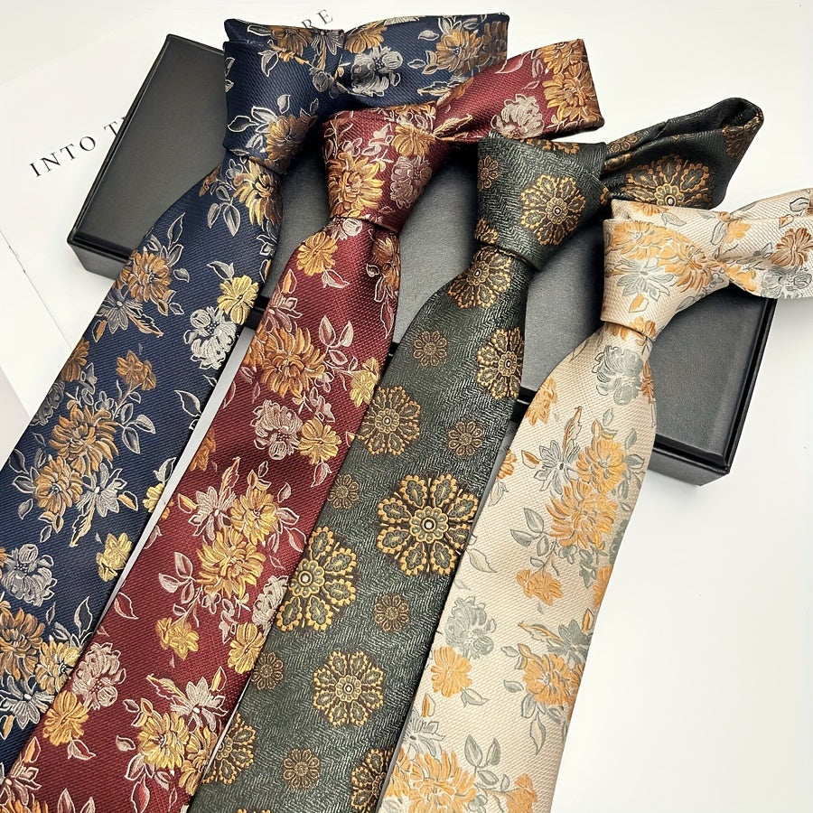 Floral Pattern Polyester Woven Necktie for Business Casual Weddings Groomsmen Pack