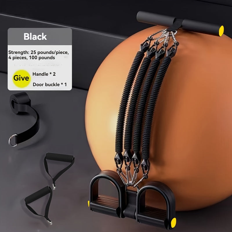 Эспандер с 4 прядями для тренировки ног и пресса, резиновый плетеный дизайн, черный и фиолетовый, несколько уровней сопротивления