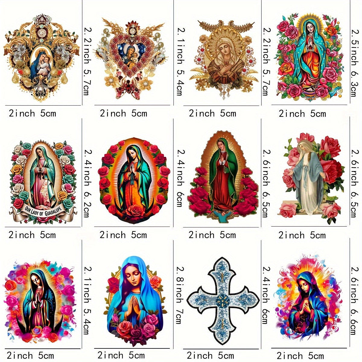 Set of 12 UV DTF Vinyl Stickers Virgin Mary Christian Designs for Coffee Mugs
