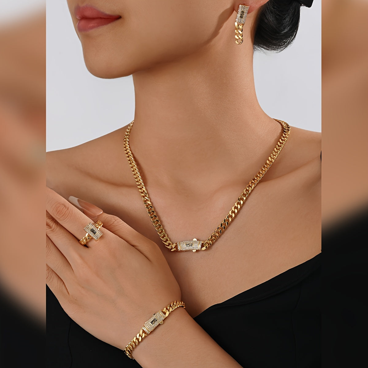 Set of 5 Zirconia Jewelry Pieces for Women Earrings Necklace Ring Bracelet Wedding Party Gift