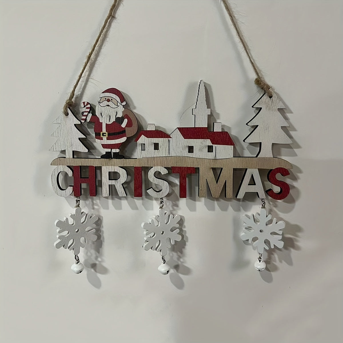 Handcrafted Wooden Christmas Ornament Santa Village Snowflakes Holiday Decor