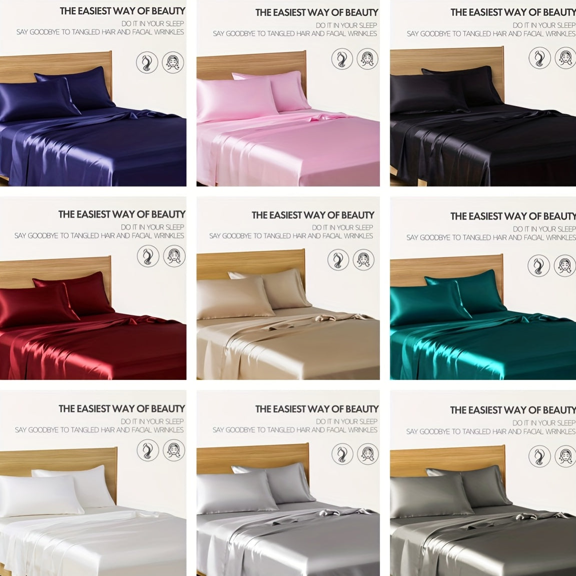 Satin Sheet Set 3 or 4 Piece Includes Fitted Flat Sheets and Pillowcases