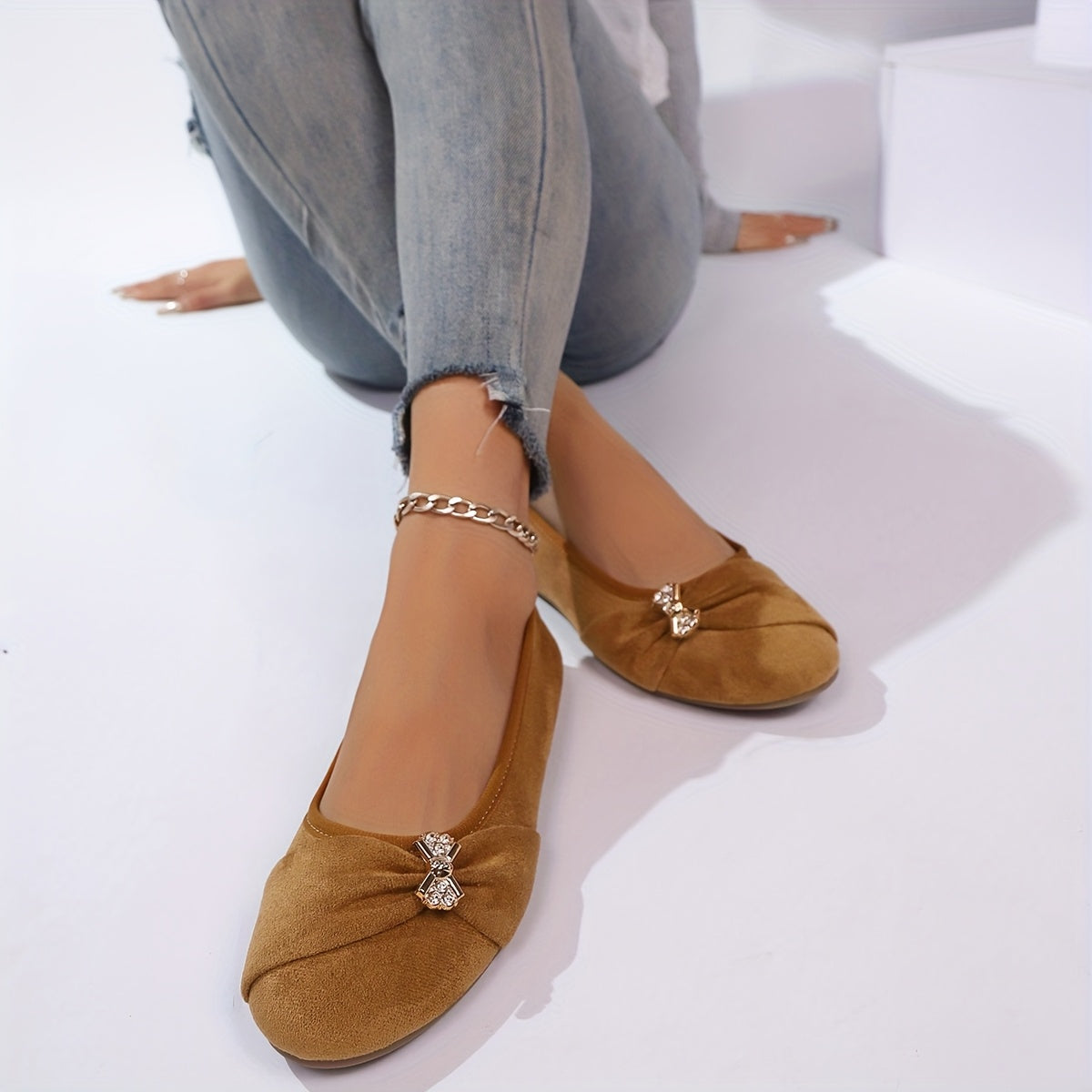 Zapatos planos de ballet para mujer, zapatos casuales sin cordones, color beige, suela suave, cómodos