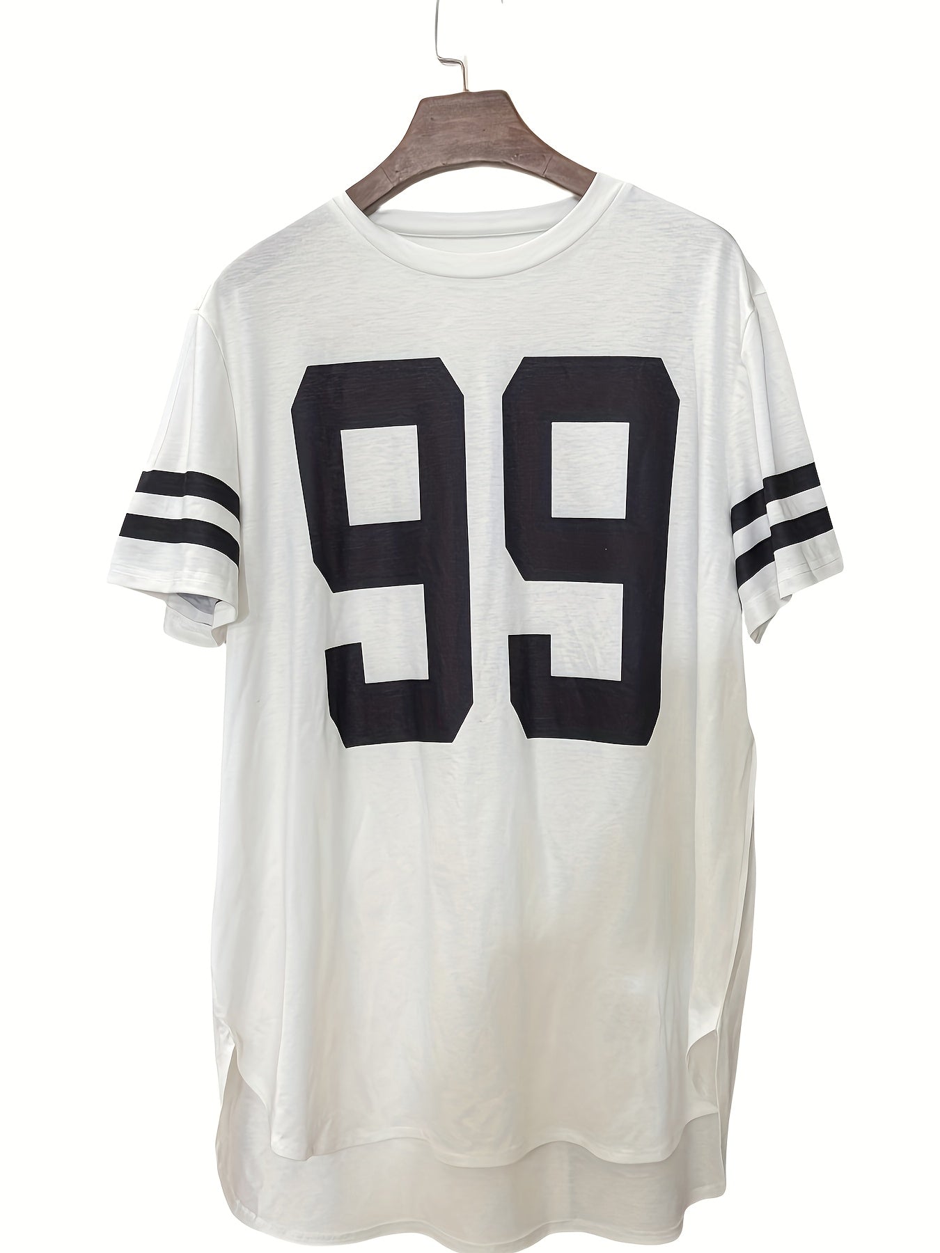 Women's Plus Size Gray Casual T-Shirt with 241.3cm Print Short Sleeve Knit Fabric