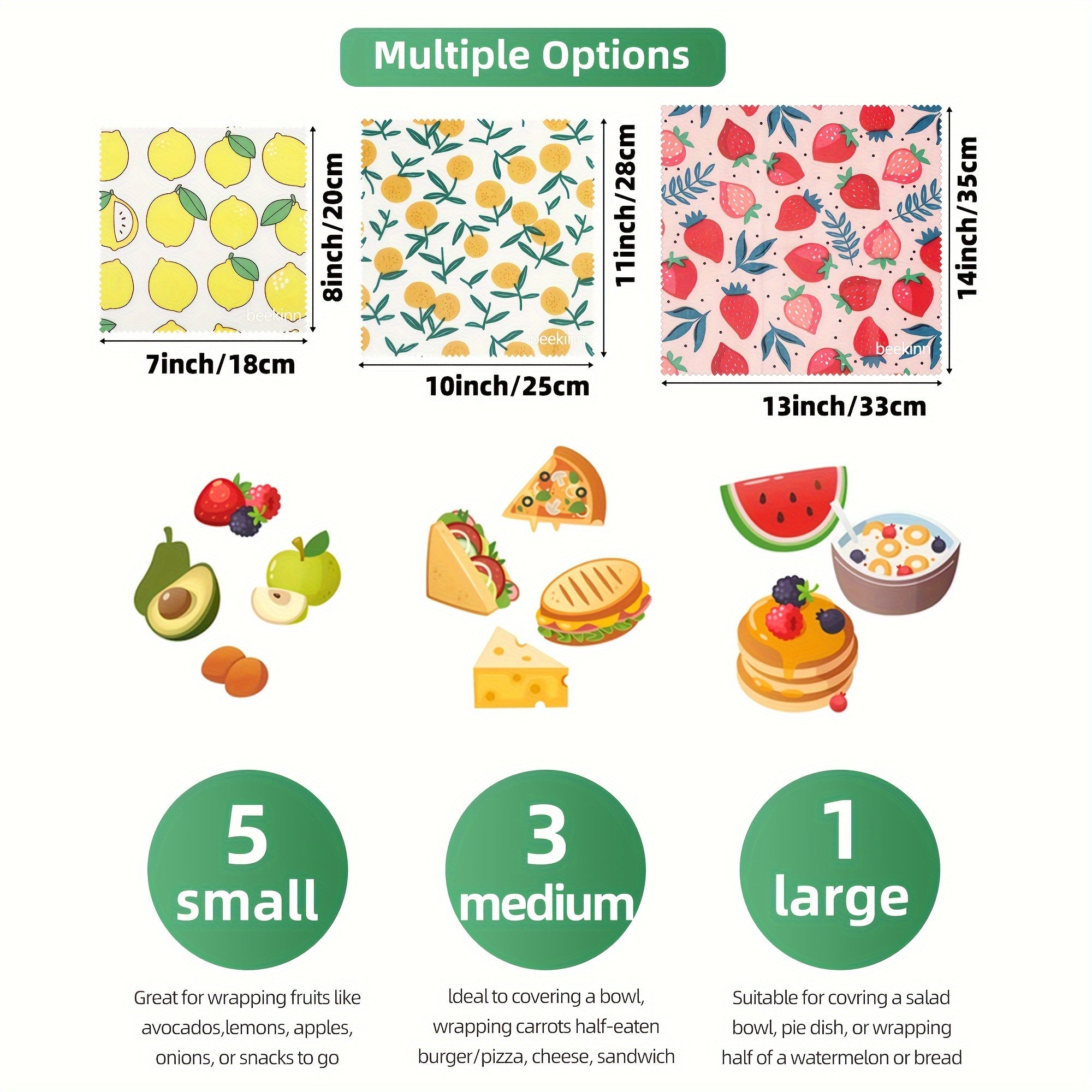 Food Covers Set 9 Pieces Beeswax Wraps Reusable Food Preservation for Leftovers and Fruits